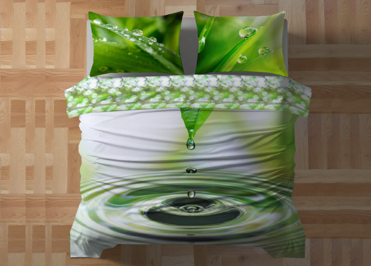 Parure Lenzuola Copriletto Matrimoniale Digitale Puro Cotone Mod Green Zen