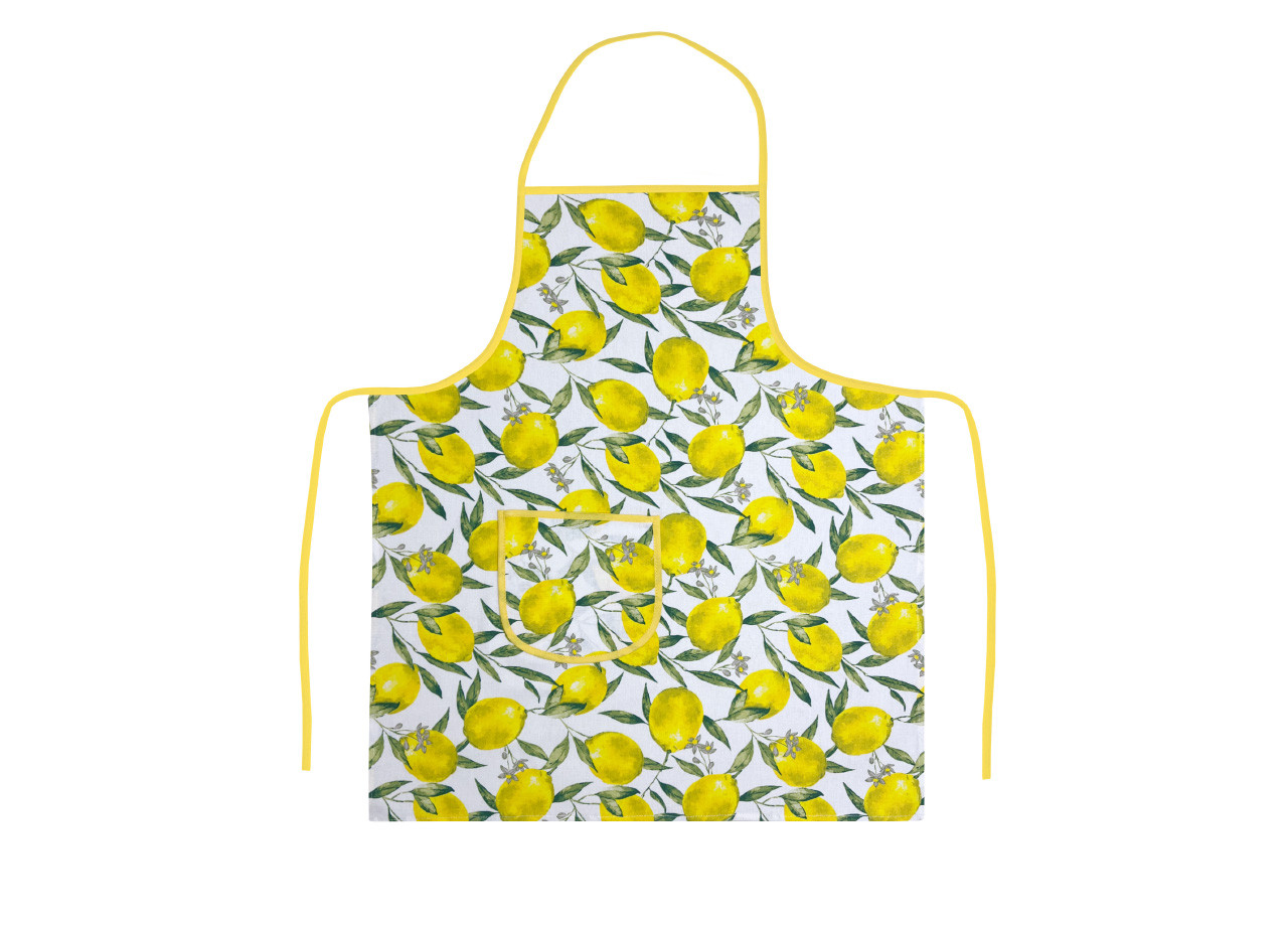2 Pezzi Grembiule Cucina Grill Con Tasche Modello Peschiera Fantasia Limoni