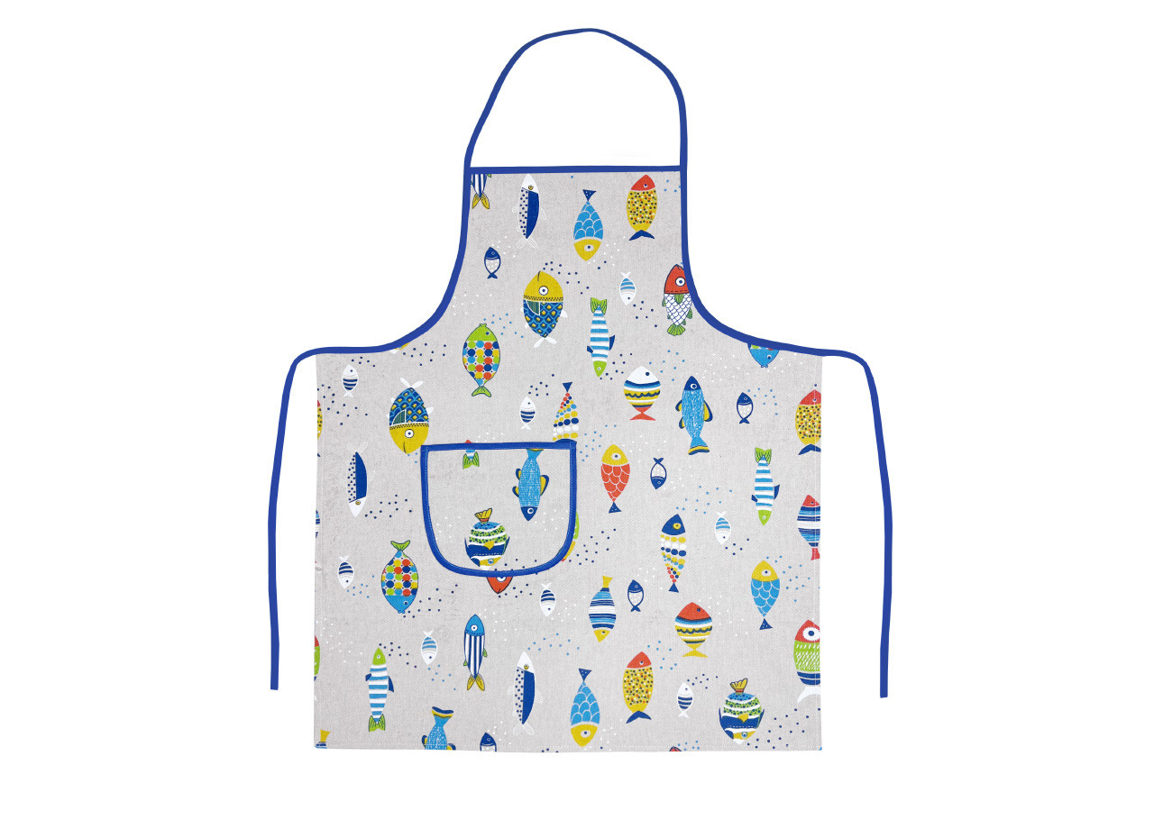 2 Pezzi Grembiule Cucina Grill Con Tasche Modello Pesci Colorati Fantasia Pesci