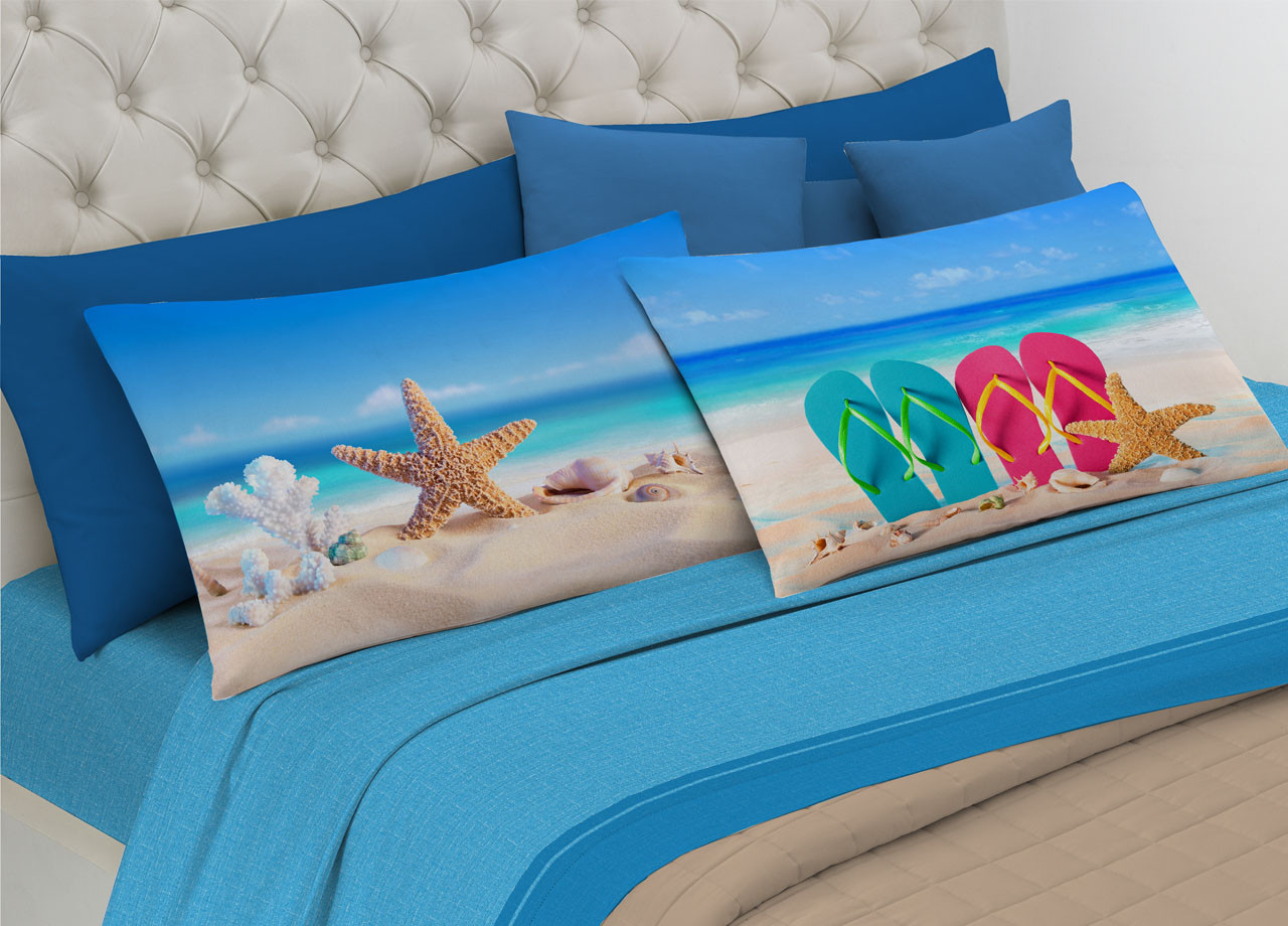 Completo Lenzuola In puro Cotone Linea Digitale Spin-Off Fantasia Spiaggia
