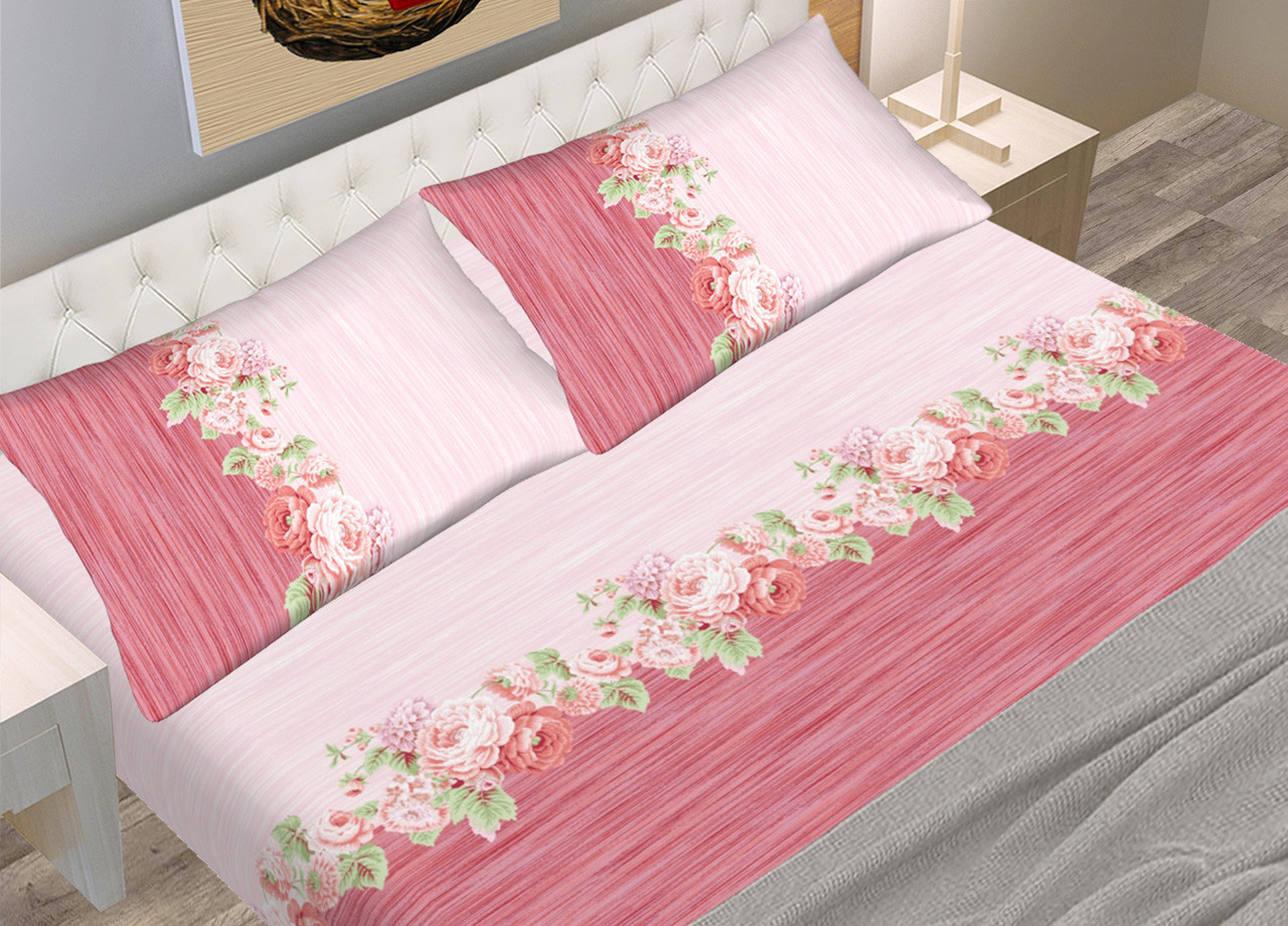 Completo Lenzuola In puro Cotone Modello C.N. Disegno New Roses Colore Pink