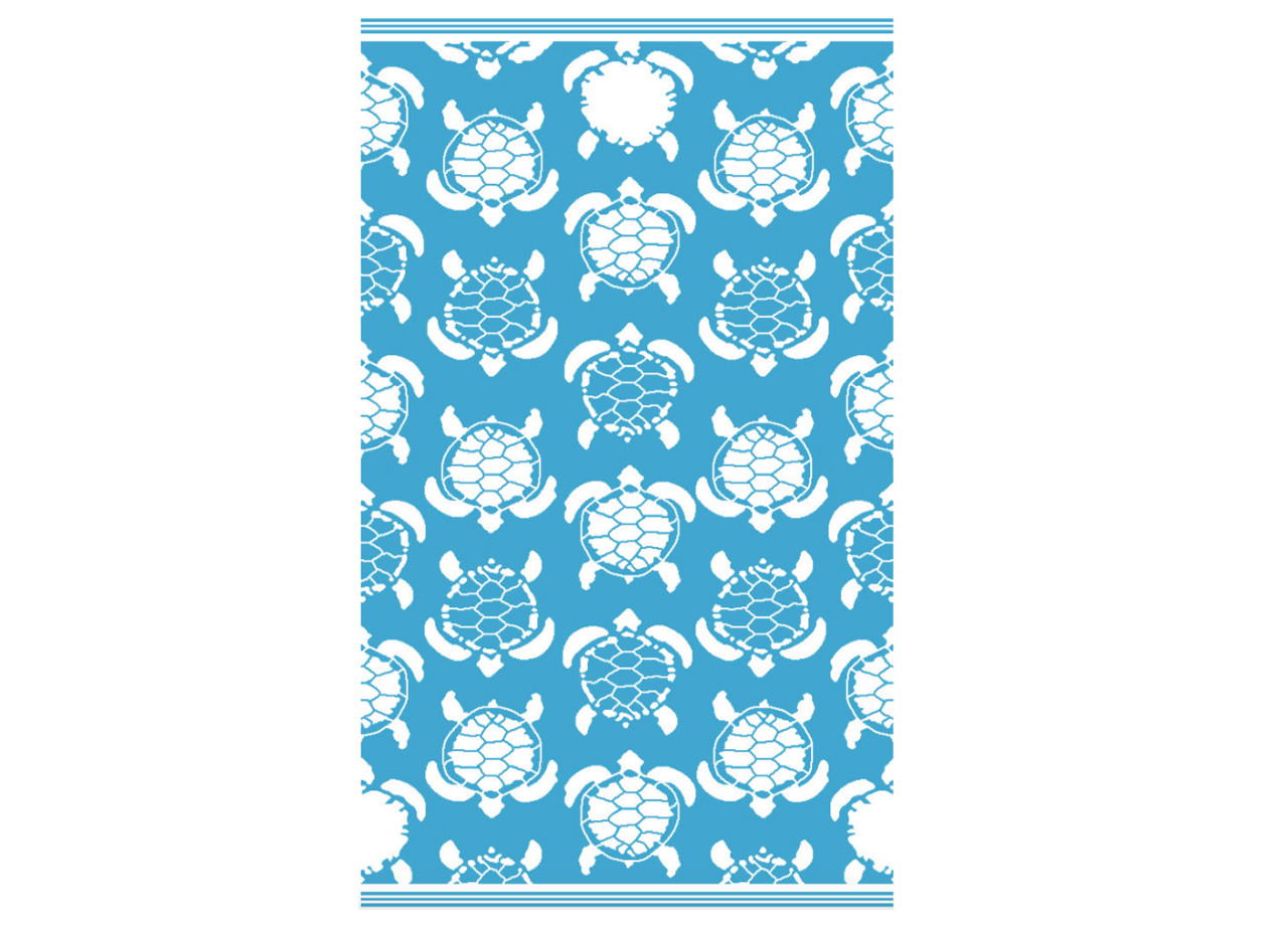 Telo Mare Jacquard in Morbida Spugna Fantasia Mini Turtle Azzurro-Bianco