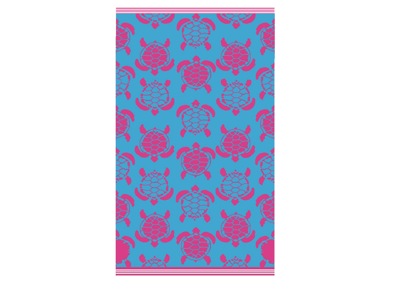 Telo Mare Jacquard in Morbida Spugna Fantasia Mini Turtle Azzurro-Fucsia