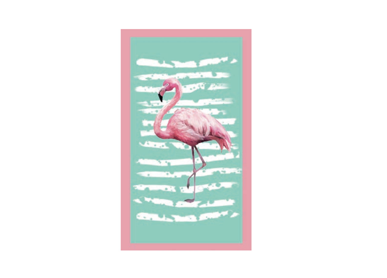 Telo Mare Stampato In Morbida Spugna Disegno Tropik Flamingo