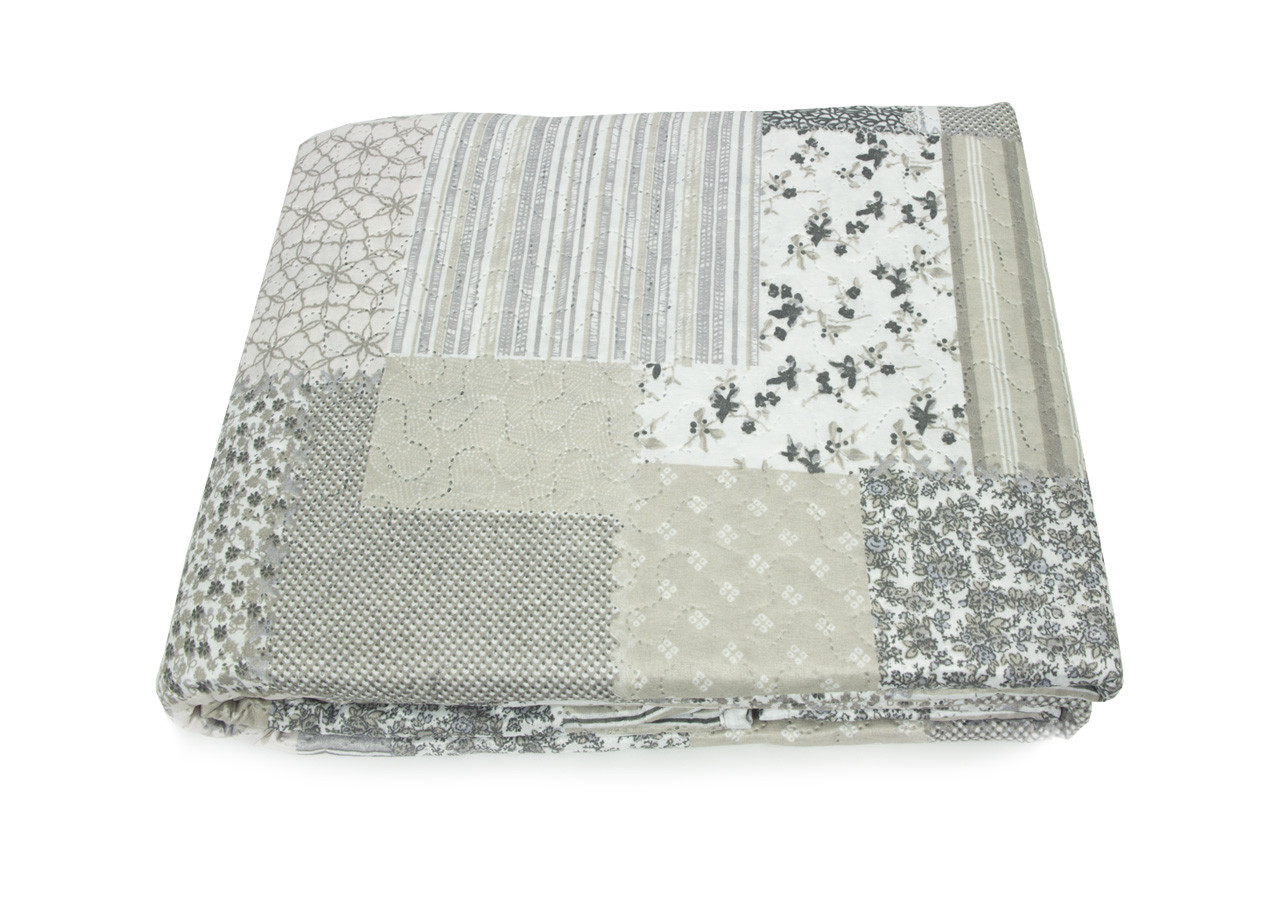 Boutis Copriletto Trapuntato Matrimoniale Linea Match Fantasia Patchwork Beige