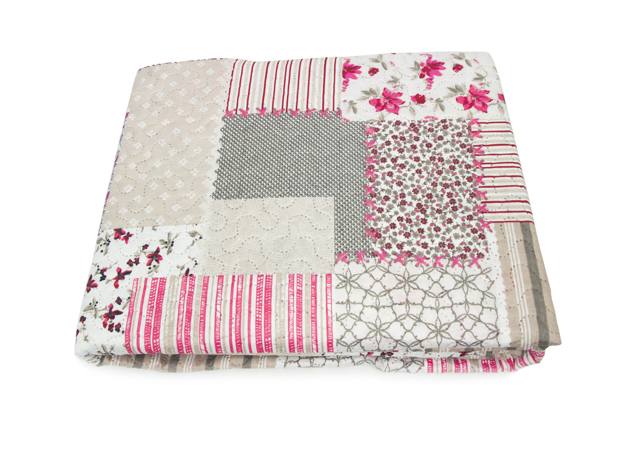 Boutis Copriletto Trapuntato Matrimoniale Linea Match Fantasia Patchwork Rosa