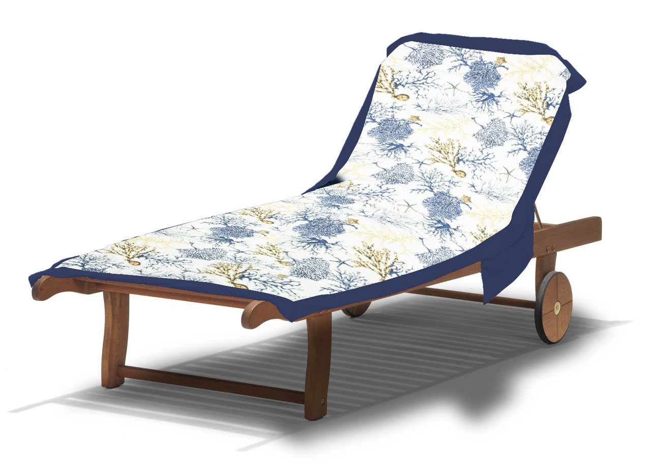 Telo Mare In Microfibra Da Lettino Con Cuscino Fantasia Comodo Coralli Blu