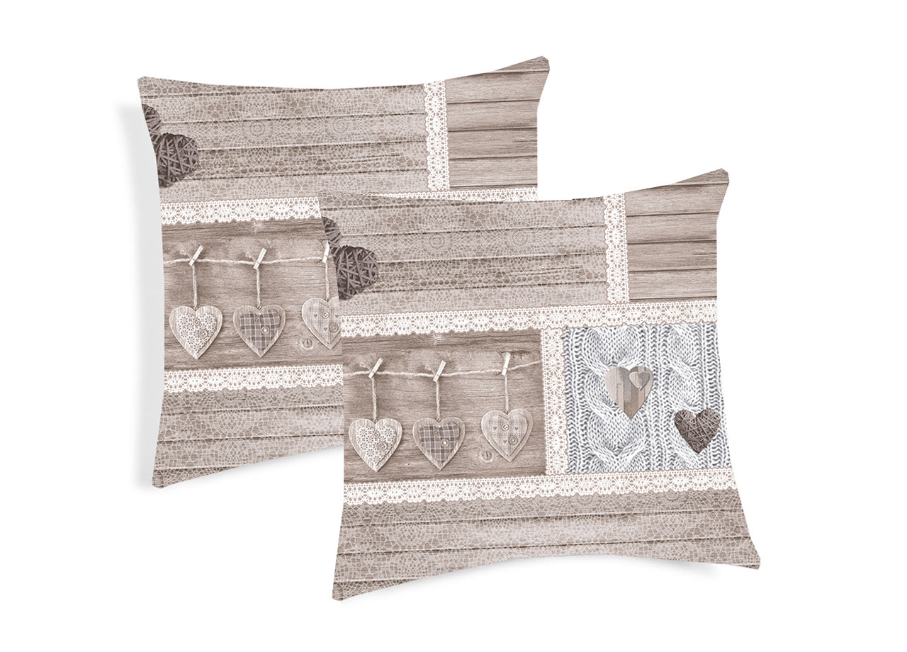 Coppia Cuscini Decorativi Per Divano Fantasia Shabby Love Colore Beige