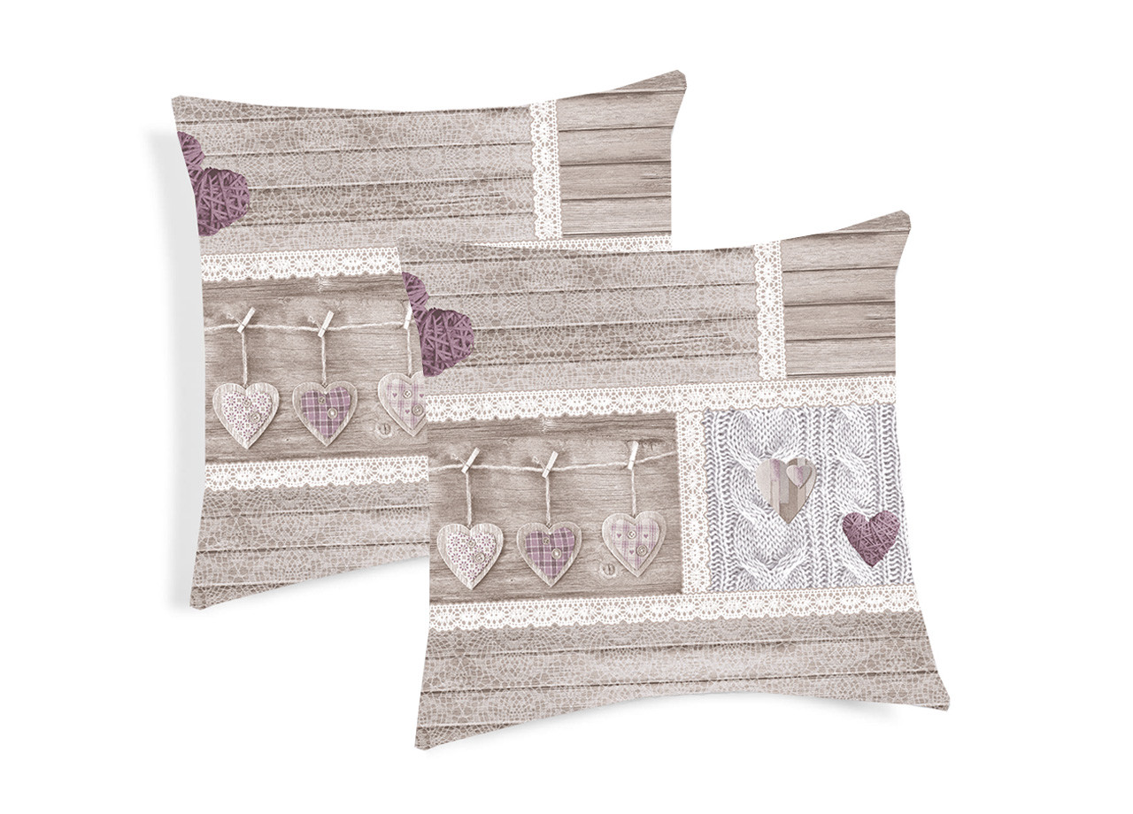 Coppia Cuscini Decorativi Per Divano Fantasia Shabby Love Colore Lilla