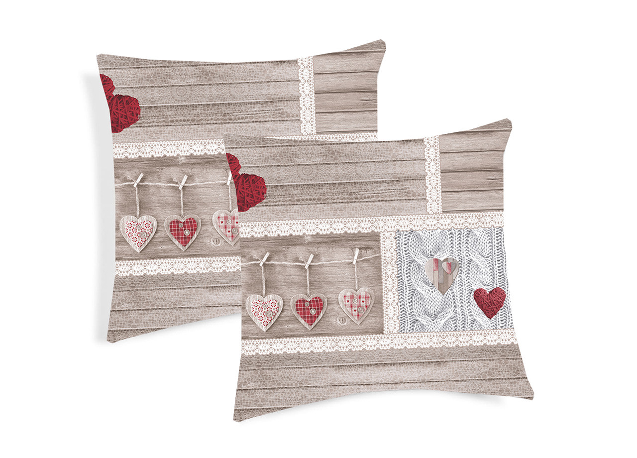 Coppia Cuscini Decorativi Per Divano Fantasia Shabby Love Colore Rosso