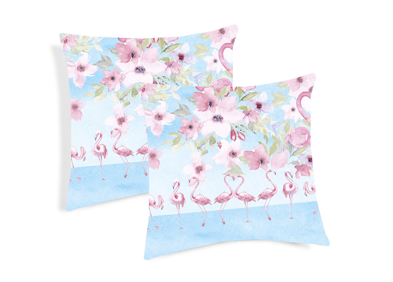 Coppia Cuscini Decorativi Per Divano Fantasia Flamingo Colore Azzurro