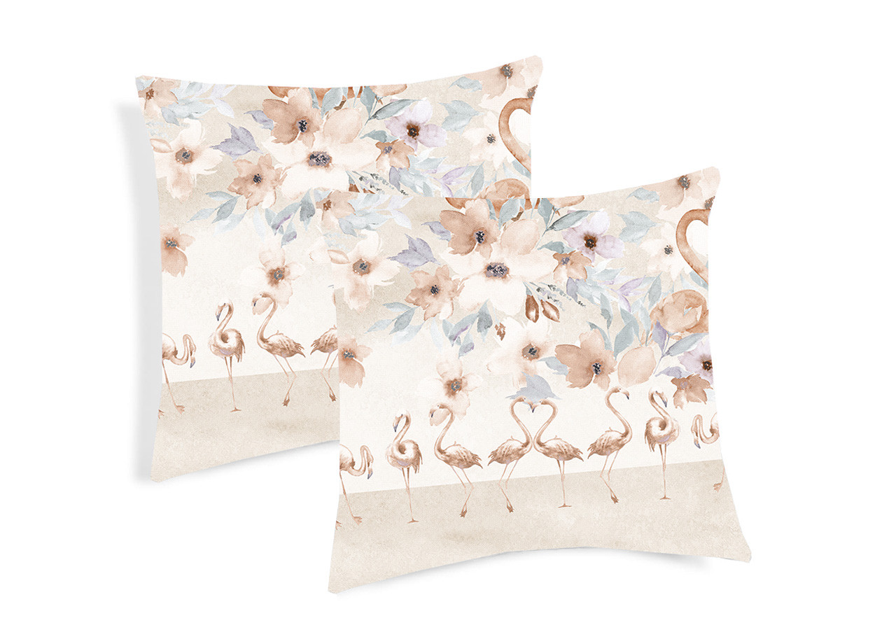 Coppia Cuscini Decorativi Per Divano Fantasia Flamingo Colore Beige