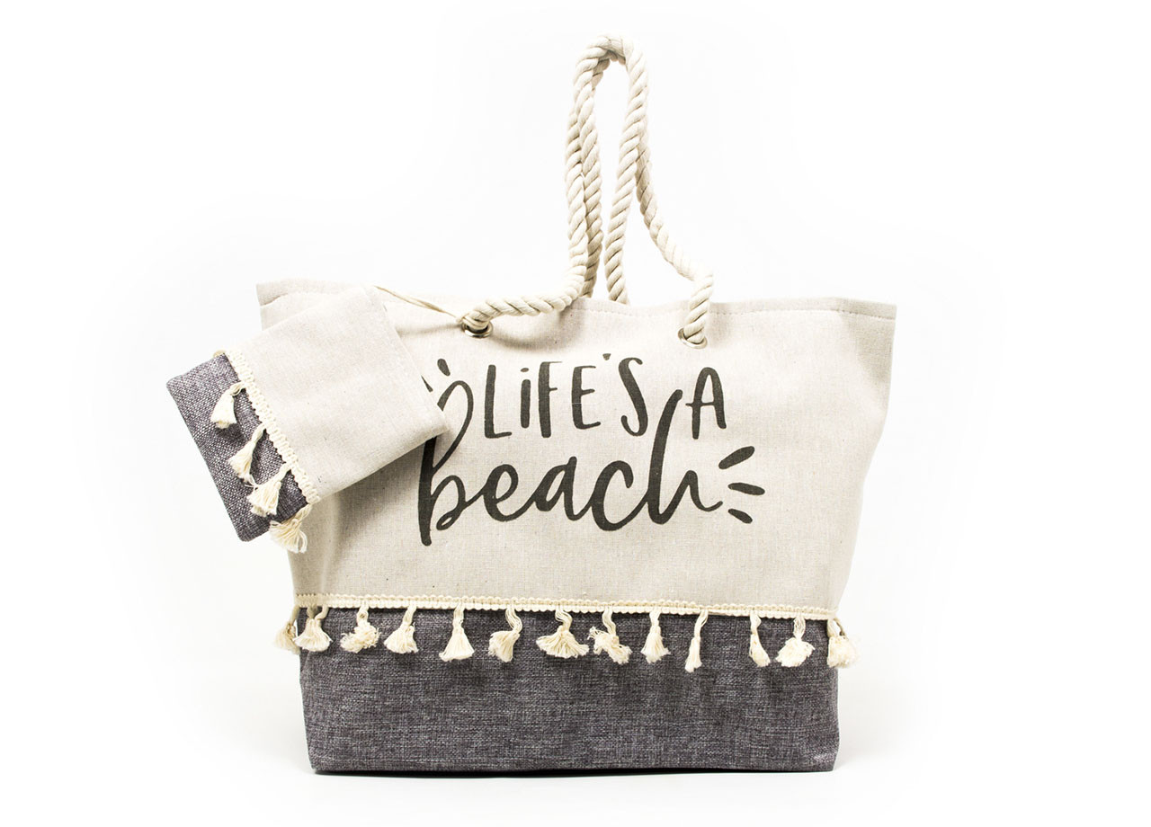 Borsa Mare Grande Beach Spiaggia Piscina Fantasia Fringes Chiusura Zip Pochette