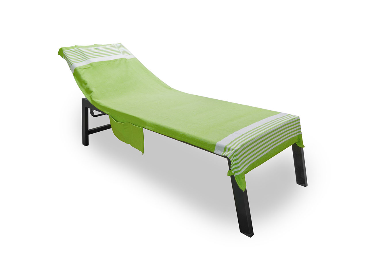 Telo Lettino Spiaggia Mare Piscina Con Cuscino E Tasche Dis. Palau Verde Acido