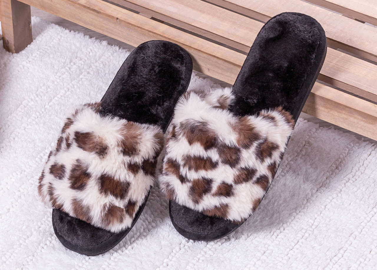 Pantofole Inverno Morbida Ecopelliccia Modello Leopard