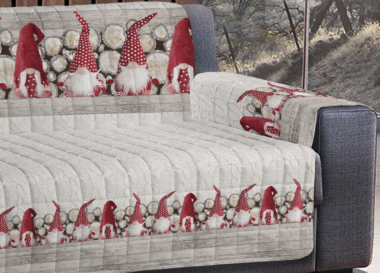 Copridivano Trapuntato Fantasia Gnomi Rosso