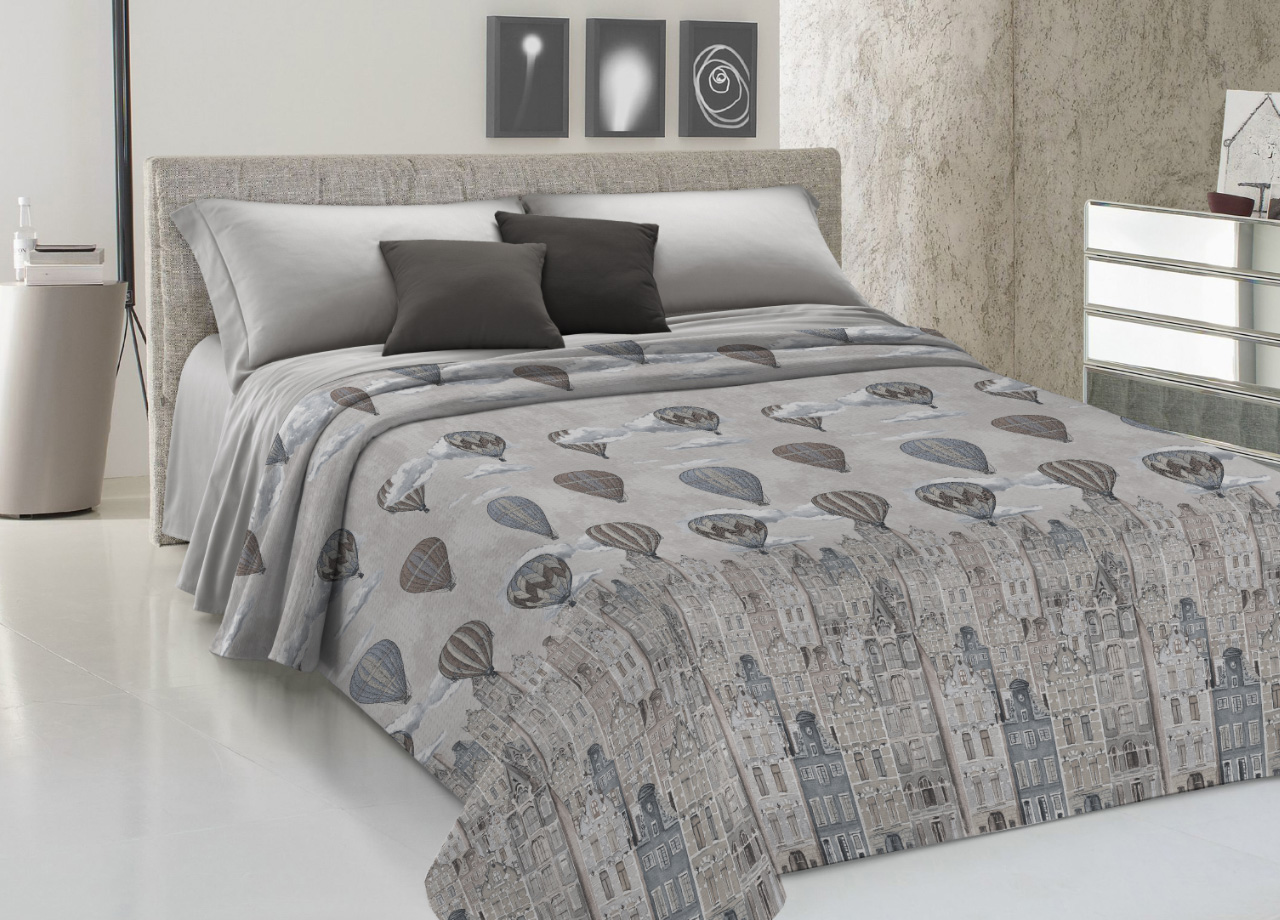 Copriletto Fresco Tessuto Piquet Puro Cotone Disegno Volare Beige